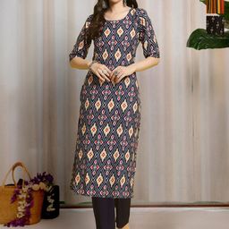 HERE&NOW Selection Of 3 Geometric Printed Round Neck Straight Kurtas-8