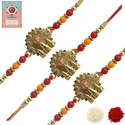 MEIRA JEWELLERY Set Of 3 Beaded Jai Shri Ram Rakhi Comes with Roli Chawal & Greeting Card-image-90