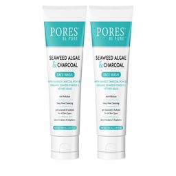 PORES Be Pure Set Of 2 Seaweed Algae & Charcoal Face Wash - 100ml Each image 2