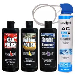 Kangaroo 200 ml Each Car Polish, Dashboard Polish, Scratch Remover And 400 ml Car AC Vent & Duct Cleaner Car Cleaning Kit-0