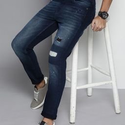 The Indian Garage Co Men Blue Slim Fit Low Distress Light Fade Stretchable Jeans-image-28