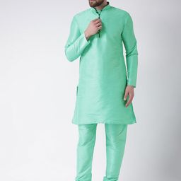 Hangup Men Green Solid Kurta with Pyjamas-picture-43