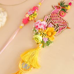 Aapno Rajasthan Set Of 2 Bhaiya Bhabi Rakhi With Roli Chawal & Greeting Card-image-39