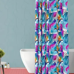 ArtzFolio Blue & Pink Floral Printed Waterproof Shower Curtain-image-98