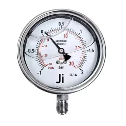 Japsin Instrumentation Economical Glycerin Filled Compound Gauge -1 to 2.1 Bar Range 100 mm (4 inch) Dial Size, JIPL-EPG-100MM-B27-35
