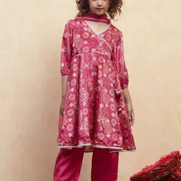 Biba Girls Floral Printed Angrakha Kurta With Trouser And Dupatta-picture-46