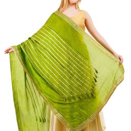 Way2Like Striped Gotta Patti Tasselled Detail Silk Wrap Shawl Scarf Hijab Dupatta-picture-14
