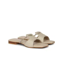 dbcooper Women Woven Design Embellished Open Toe Flats-4