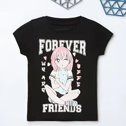max Girls Graphic Printed Round Neck Cotton T-shirt-63