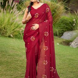 Anouk Rustic Floral Embroidered Linen Blend Saree-picture-10
