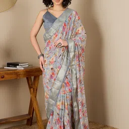 Saree mall Floral Zari Poly Georgette Ready to Wear Banarasi Sarees-picture-11