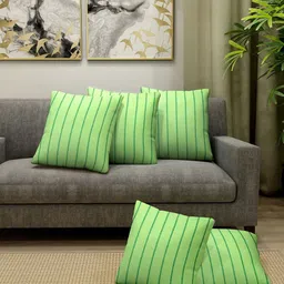 Aura Green 5 Pieces Striped Square Cushion Covers-image-97