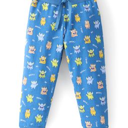 Babyhug Cotton Knit Full Length Lounge Pant Monsters Print- Blue-image-87