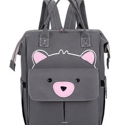 House of Quirk Bear Print Baby Diaper Bag with Insulated Pockets - Dark Grey-image-56