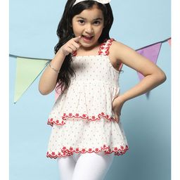 BIBA Sleeveless Polka Dots Printed & Floral Tired Top With Coordinating Headband - White-image-54