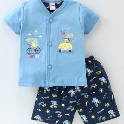 CUCUMBER Sinker Half Sleeves Night Suit With Car Print - Blue-image-28