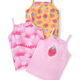 Babyhug 100% Cotton Sleeveless Slips Floral Hearts & Fruits Print Pack of 3 - Pink & Orange-image-90