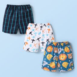 Babyhug Cotton Poplin Boxers Animal & Vehicle Print Pack of 3 - Multicolour-image-80