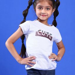 Tales & Stories Cotton Half Sleeves Cute Text Sequin Embellished Tee - Purple-picture-14
