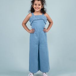 tweeny mini Pure Cotton Denim Sleeveless SolidJumpsuit - Blue-image-36