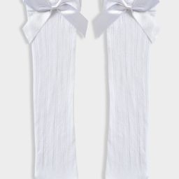 Mi Arcus Solid Stockings With Attached Bow - White-image-78