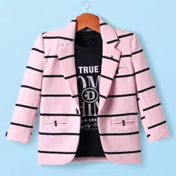 Dapper Dudes Full Sleeves Striped Blazer With Typography Printed Tee - Pink-picture-10