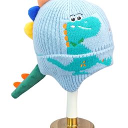 Little Surprise Box Woollen Blend Dinosaur Designed & Applique Detailed Beanie Cap - Aqua Blue-12
