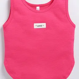 giniekids Cotton Sleeveless Love Text Patch Detailed Vest - Rani Pink-picture-17