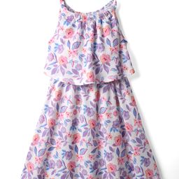Kookie Kids Knit Sleeveless Frock With Floral Print - Multicolor-image-31