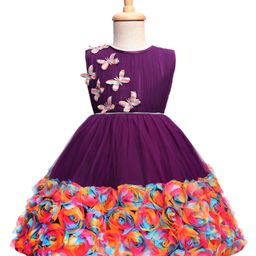 Enfance Sleeveless Butterfly & Floral Applique Detailed Knee Length Tutu Dress - Wine-image-53