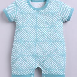 BABY GO Cotton Knit Half Sleeves Abstract Printed Romper - Sea Green-image-98
