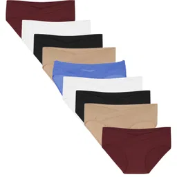 TUMMY Bamboo Cotton Knit Pack Of 9 Solid Low Waist Maternity Panties - Multi Colour-picture-29