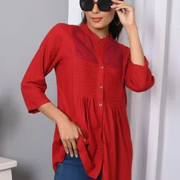IQRAAR Embellished Mandarin Collar Cotton Top-image-57