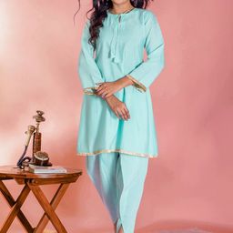 SHISHKALA Tie-Up Neck Pure Silk A-Line Kurta With Dhoti Pants-16