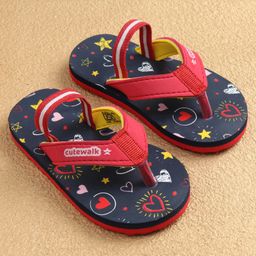 Cute Walk by Babyhug Flip Flops With Back Strap Closure & Heart  Print - Navy image 2