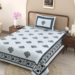 Jinaya's Multicoloured & Multicoloured Floral 300 TC Single Bedsheet with 1 Pillow Covers-image-76