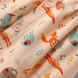 Child World Interlock Knit Half Sleeves Front Open Frock with Jungle Theme Print - Peach image 3