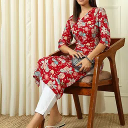 Anouk Rustic Women Floral Printed Mirror Work Kurta-image-98