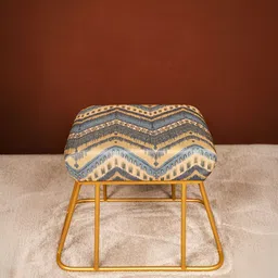 Decoghar Beige & Grey Chevron Printed Square Shaped Jute Cotton Metallic Stool-48