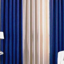 BELLA TRUE Cream & Blue 3 Pieces Ripple Fold Window Curtains-image-86