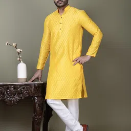 PulseIQ Men Jacquard Straight Kurtas-image-7
