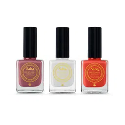 Saba Set Of 3 Breathable Nail Polish -12Ml Pearl white Persian Rouge & Hibiscus Red-15