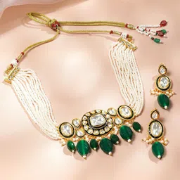 Rubans 22K Gold-Plated Kundan-Studded & Beaded Jewellery Set-54