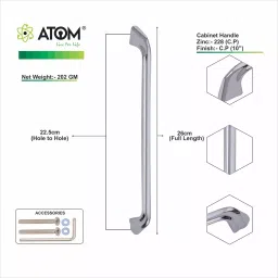 Atom Zinc Silver Glossy Finish Cabinet/Drawer Handle, CH-ZN-228-CP-10-110 (Pack of 10) image 4