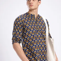 Anouk Rustic Band Collar Indie-Floral Printed Roll-Up Sleeves Kurta-image-41