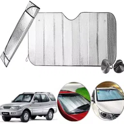 Auto Pearl F208 Dashboard Sun Shade Cover with Suction Cup for Tata Safari (Silver)-0