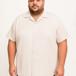 Colorchakra Men Plus Size Comfort Fit Textured Cuban Collar Cotton Casual Shirt-image-88
