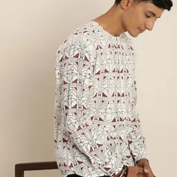 Taavi Bagru Geometric Printed Collarless Casual Shirt-image-8