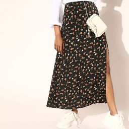 Berrylush Women Black Floral Floral Fantasy Skirt-image-18