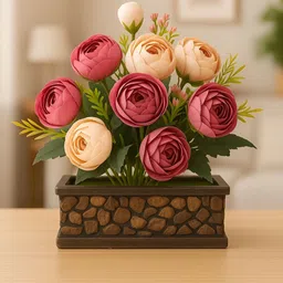 ARTSY Cream-Coloured & Purple Peony Artificial Flower With Pot-35
